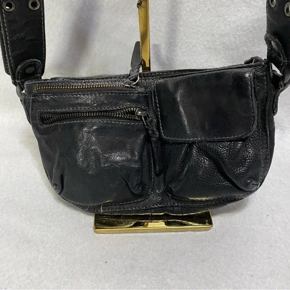 Free People Wade Leather Sling Black Crossbody Festival Bag - Picture 2 of 12
